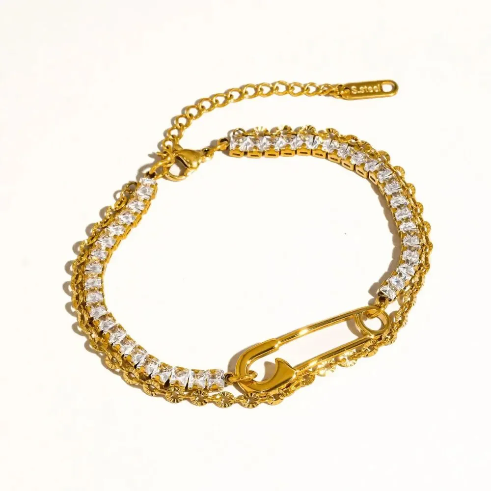 Acacia 18K Gold Non Tarnish Hypoallergenic Water Restnt Rhinestone Clip Bracelet